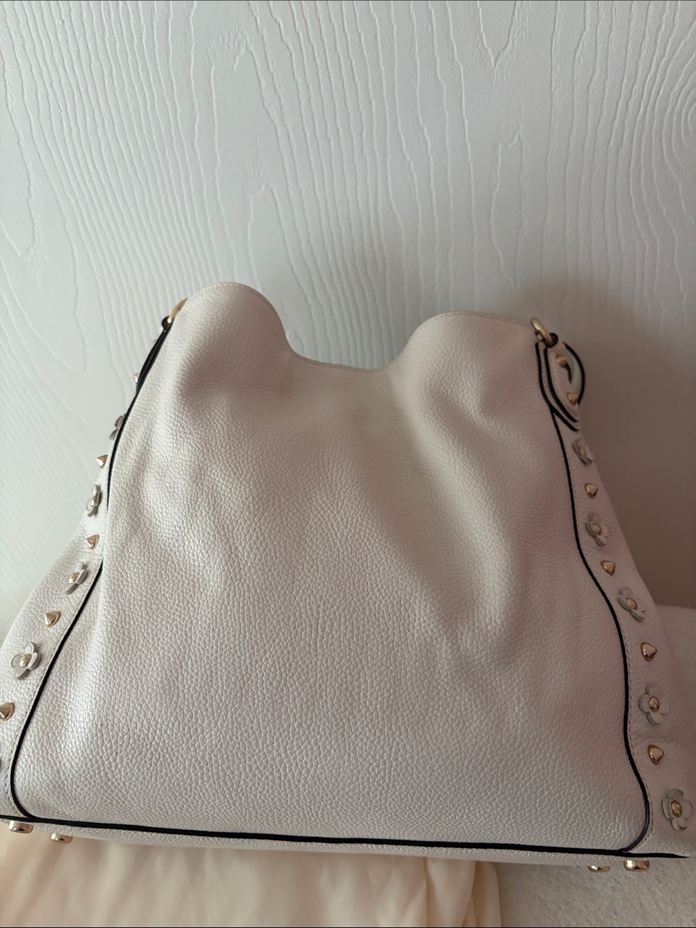 Coach White Pebbled Leather Hobo with Gold Floral Stud Accents - Picture 13 of 13